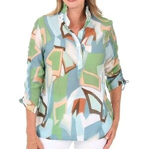 Creation Blouse Womens Small Tropical Vacation Cruise Hawaiian Shirt Art To Wear